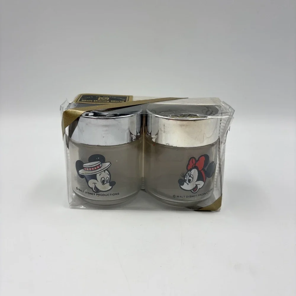 Vintage Disney Mickey Minnie Walt Disney World Gift Of Glass Salt Pepper Shakers